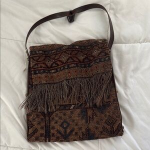 Vintage 1960s Tapestry Leather Handmade Bohemian Purse